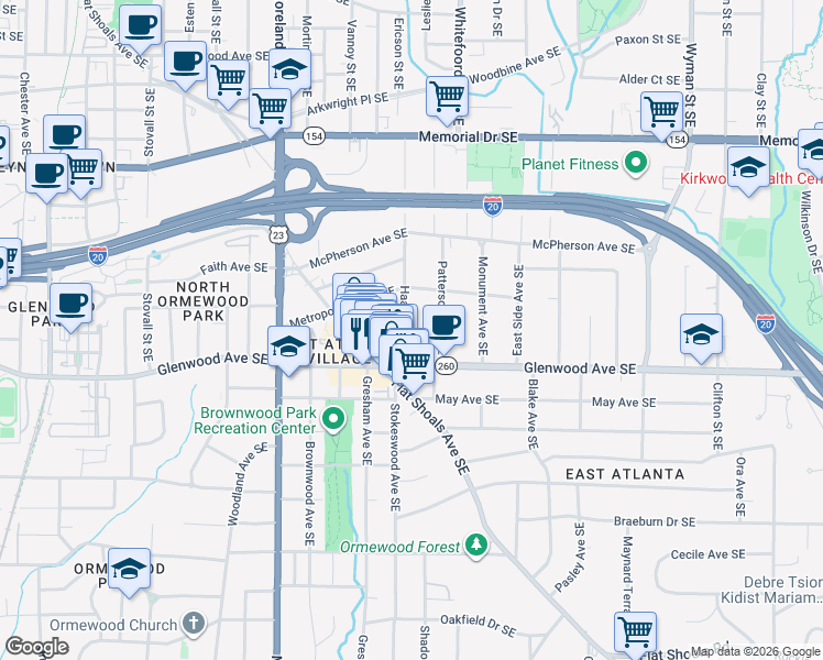 map of restaurants, bars, coffee shops, grocery stores, and more near 468 Haas Avenue Southeast in Atlanta