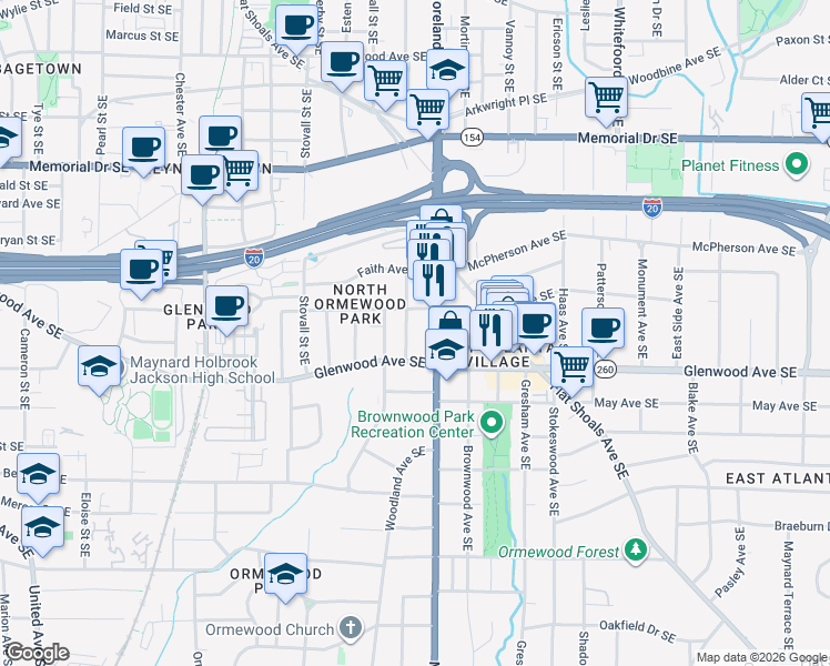 map of restaurants, bars, coffee shops, grocery stores, and more near 475 Moreland Avenue Southeast in Atlanta