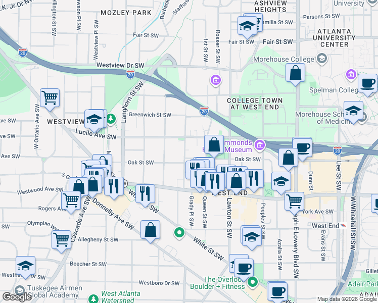 map of restaurants, bars, coffee shops, grocery stores, and more near 509 Holderness Street Southwest in Atlanta