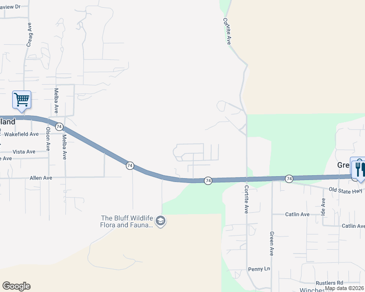 map of restaurants, bars, coffee shops, grocery stores, and more near 32600 California 74 in Hemet
