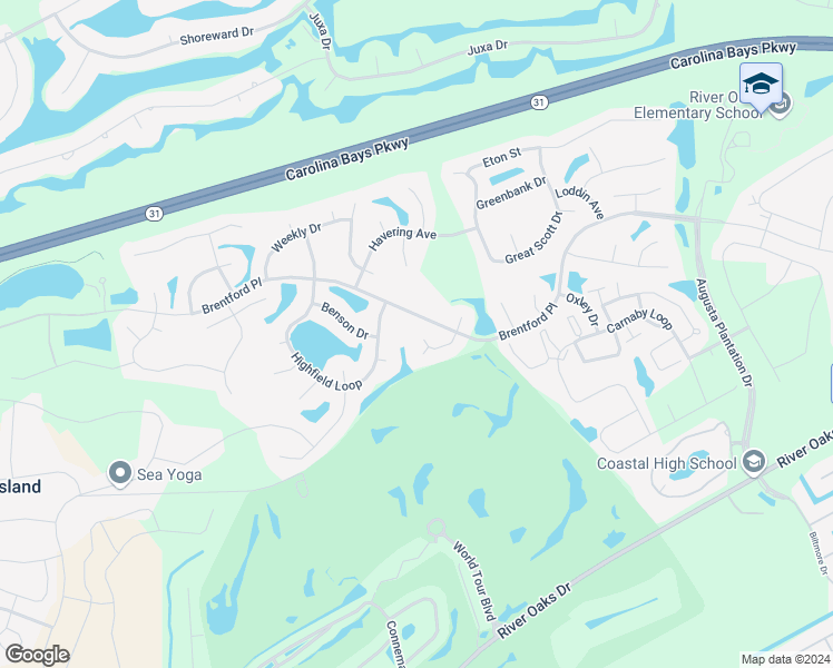 map of restaurants, bars, coffee shops, grocery stores, and more near 645 Elgin Court in Myrtle Beach