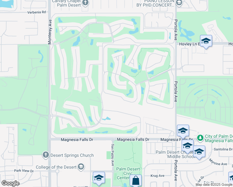 map of restaurants, bars, coffee shops, grocery stores, and more near 91 Conejo Circle in Palm Desert