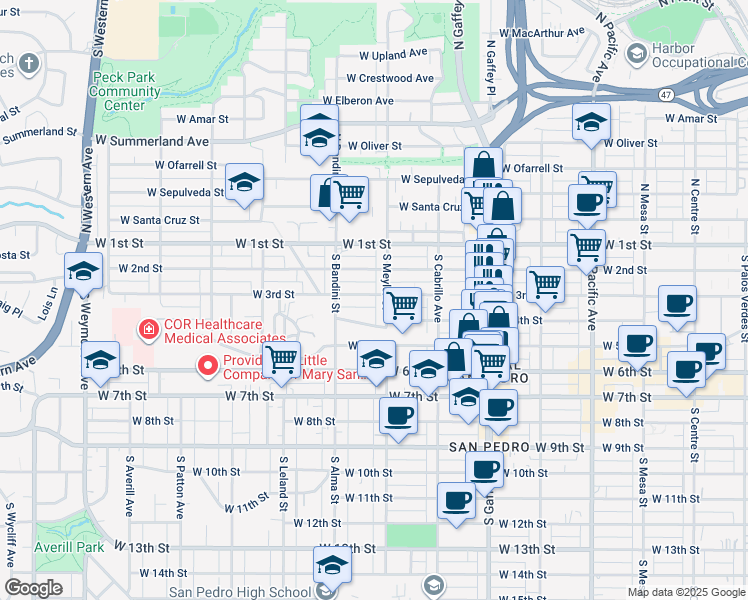 map of restaurants, bars, coffee shops, grocery stores, and more near 919 West 3rd Street in Los Angeles