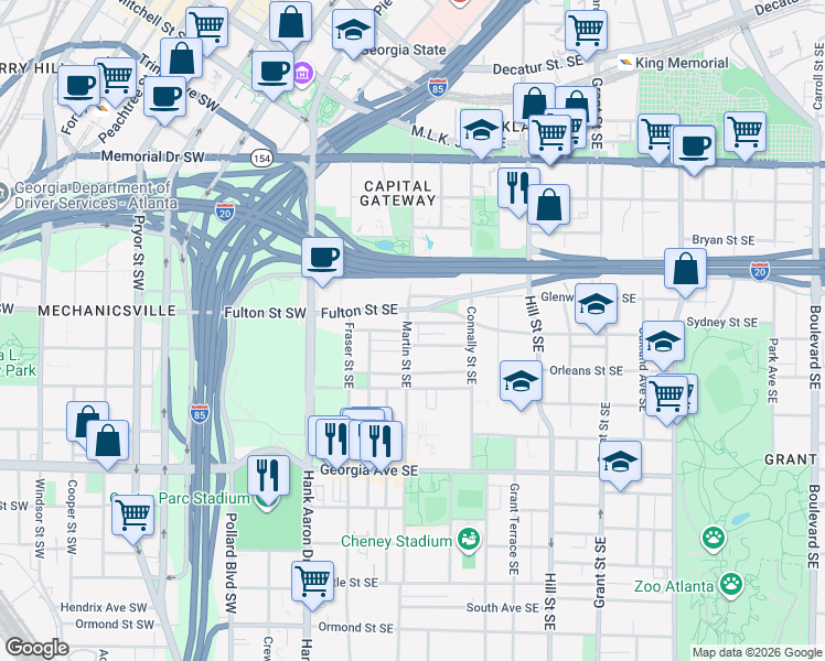 map of restaurants, bars, coffee shops, grocery stores, and more near 488 Martin Street Southeast in Atlanta