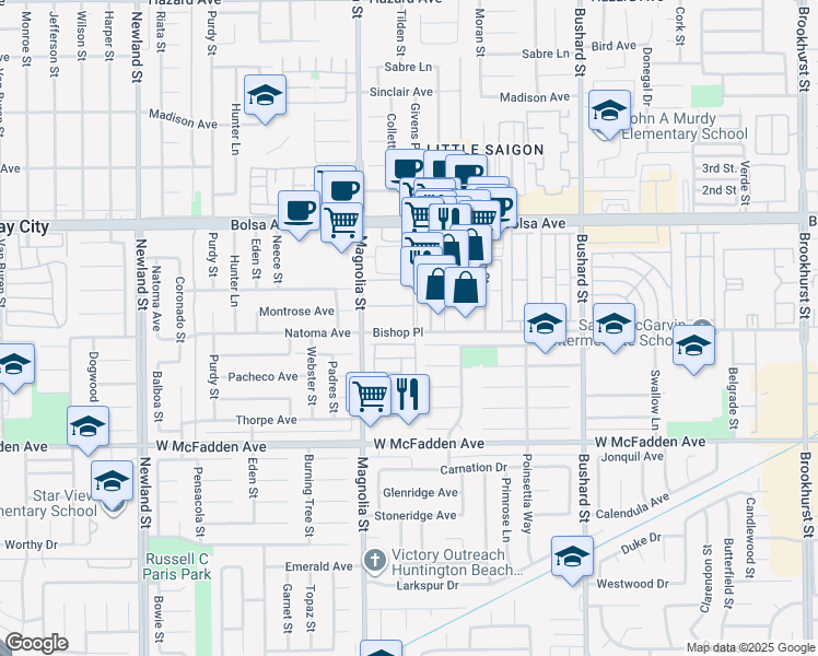 map of restaurants, bars, coffee shops, grocery stores, and more near 66 Bishop Place in Westminster