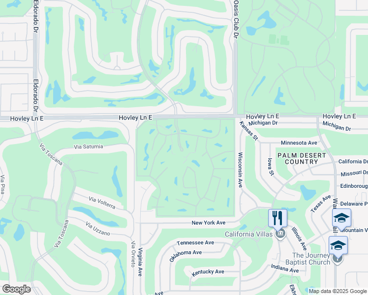map of restaurants, bars, coffee shops, grocery stores, and more near 42300 Casbah Way in Palm Desert