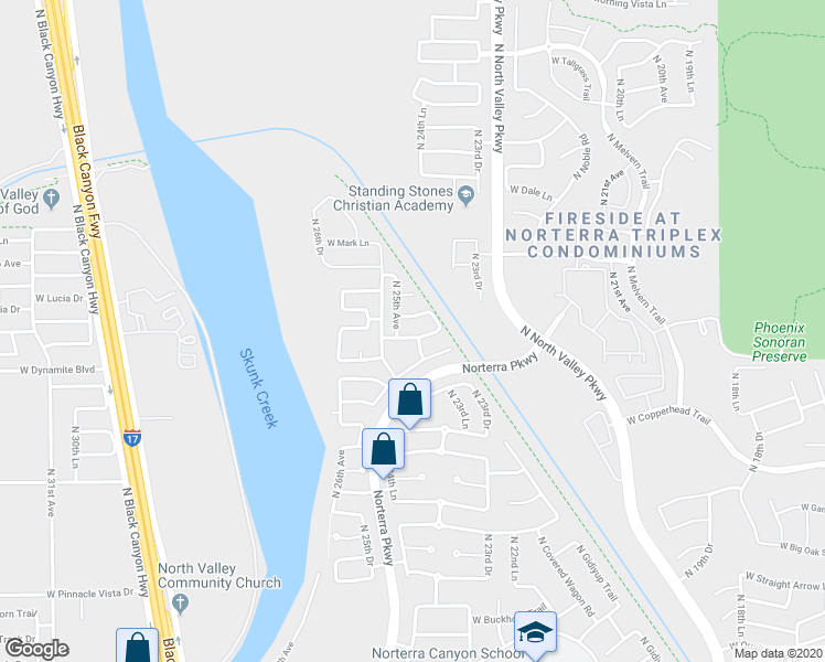 map of restaurants, bars, coffee shops, grocery stores, and more near 2433 West Silver Sage Lane in Phoenix