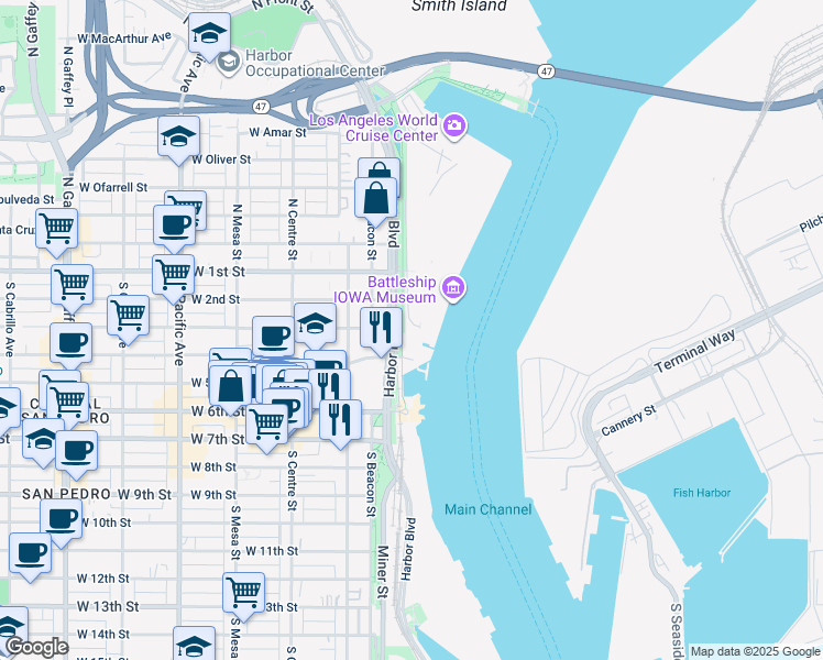 map of restaurants, bars, coffee shops, grocery stores, and more near 444 South Harbor Boulevard in Los Angeles
