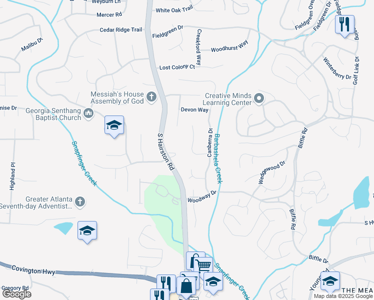 map of restaurants, bars, coffee shops, grocery stores, and more near 1693 Briarbend Court in Stone Mountain
