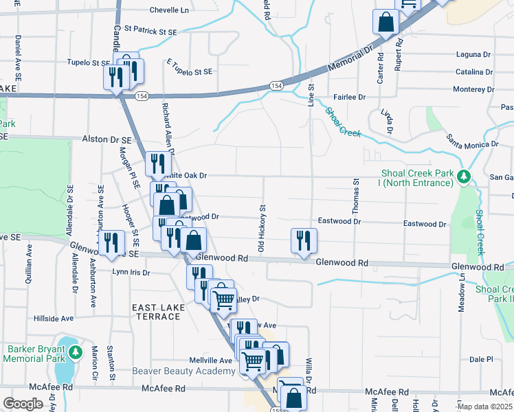 map of restaurants, bars, coffee shops, grocery stores, and more near 1735 Old Hickory Street in Decatur