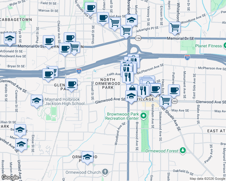 map of restaurants, bars, coffee shops, grocery stores, and more near 461 Hemlock Circle Southeast in Atlanta