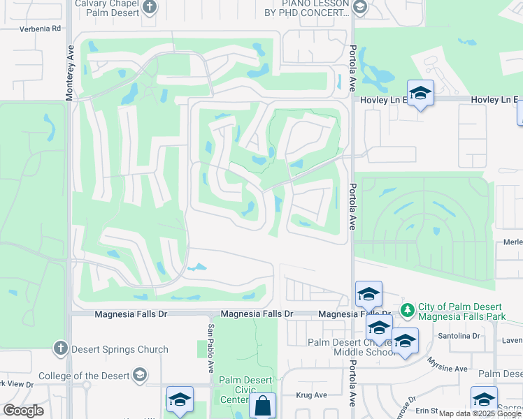 map of restaurants, bars, coffee shops, grocery stores, and more near 61 Conejo Circle in Palm Desert