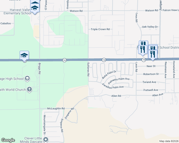 map of restaurants, bars, coffee shops, grocery stores, and more near 26140 Sultanas Road in Homeland