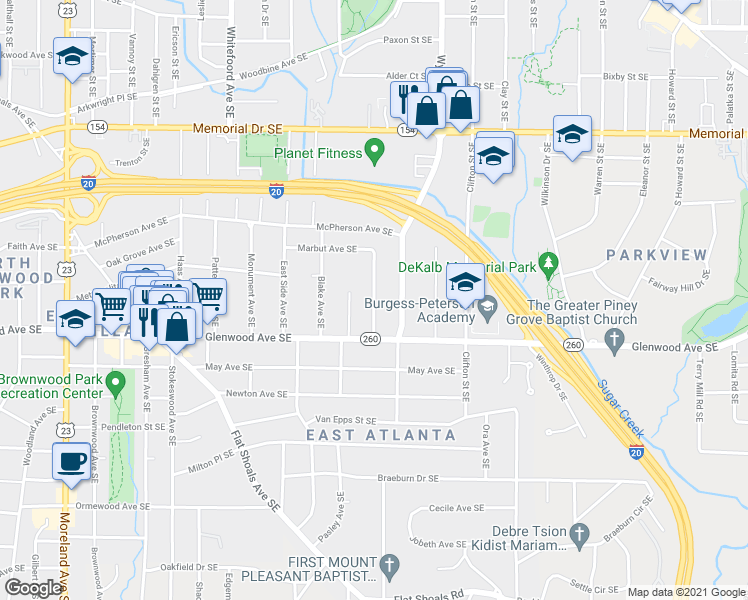 map of restaurants, bars, coffee shops, grocery stores, and more near 464 McWilliams Avenue Southeast in Atlanta