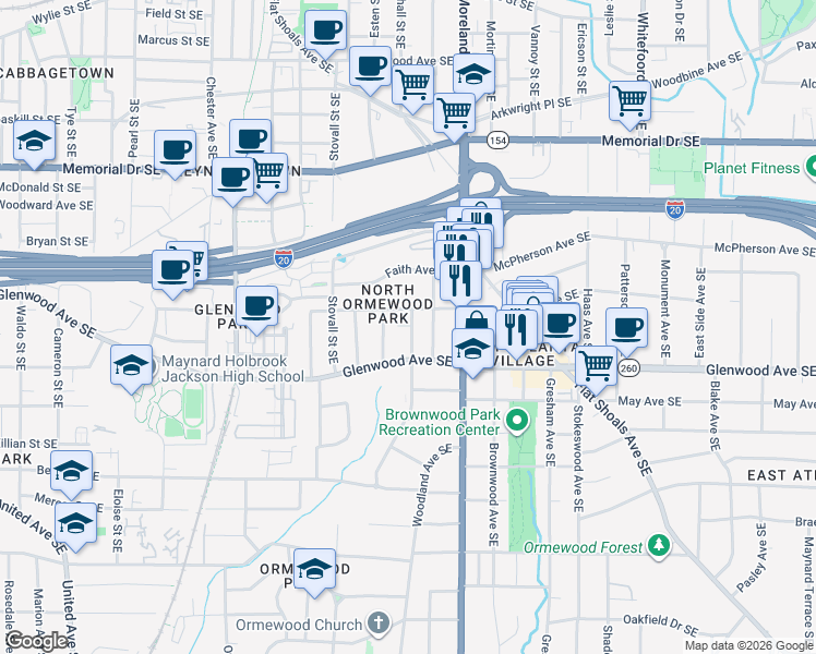 map of restaurants, bars, coffee shops, grocery stores, and more near 461 Hemlock Circle Southeast in Atlanta