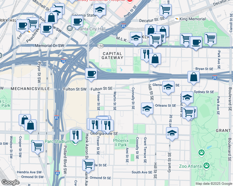 map of restaurants, bars, coffee shops, grocery stores, and more near 484 Martin Street Southeast in Atlanta