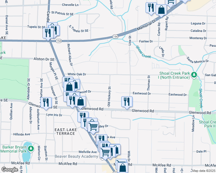 map of restaurants, bars, coffee shops, grocery stores, and more near 1735 Old Hickory Street in Decatur