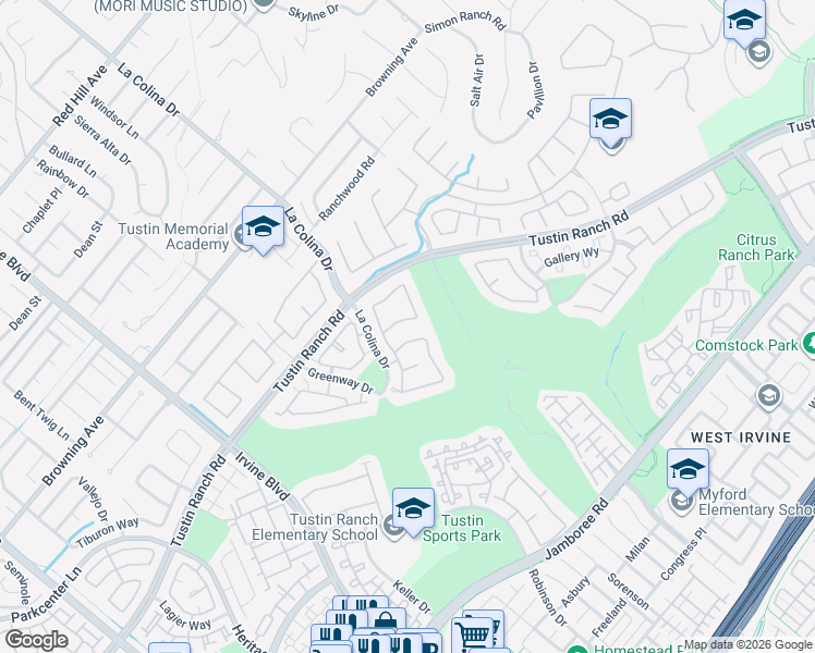map of restaurants, bars, coffee shops, grocery stores, and more near 12475 Highland Drive in Tustin