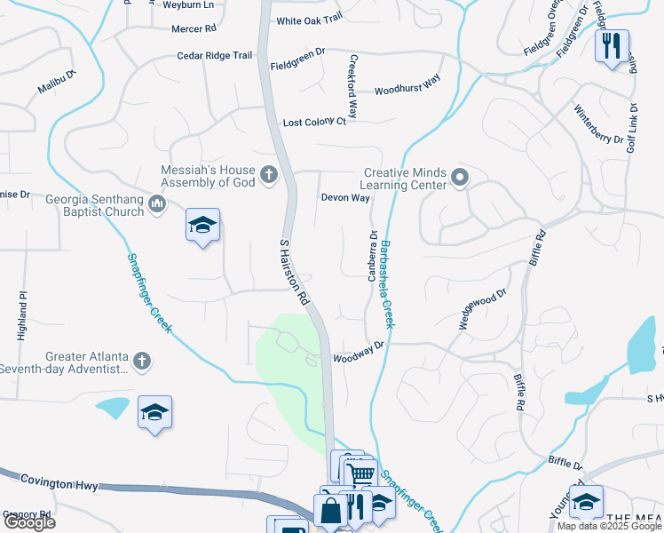 map of restaurants, bars, coffee shops, grocery stores, and more near 1693 Briarbend Court in Stone Mountain
