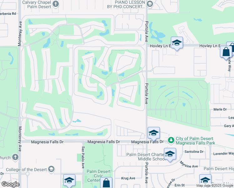 map of restaurants, bars, coffee shops, grocery stores, and more near 211 Cam Arroyo South in Palm Desert