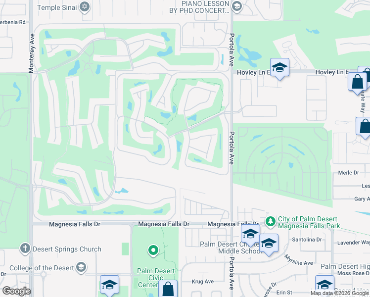 map of restaurants, bars, coffee shops, grocery stores, and more near 211 Cam Arroyo South in Palm Desert