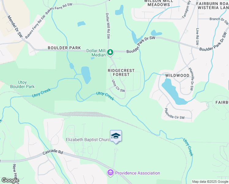 map of restaurants, bars, coffee shops, grocery stores, and more near 535 Dollar Mill Road Southwest in Atlanta