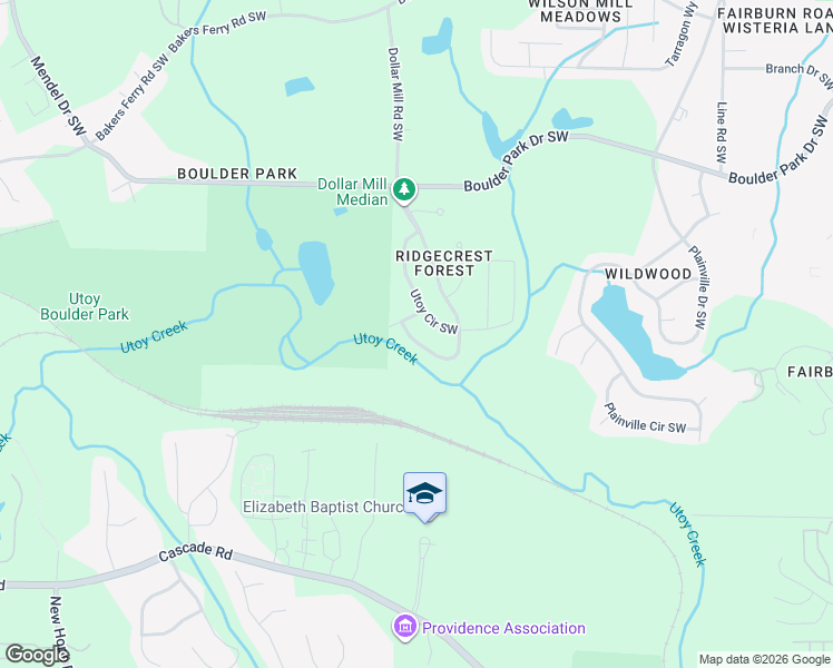 map of restaurants, bars, coffee shops, grocery stores, and more near 535 Dollar Mill Road Southwest in Atlanta