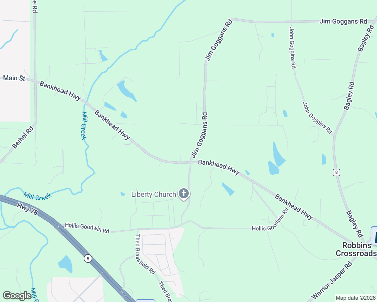 map of restaurants, bars, coffee shops, grocery stores, and more near 5074 Jim Goggans Road in Dora