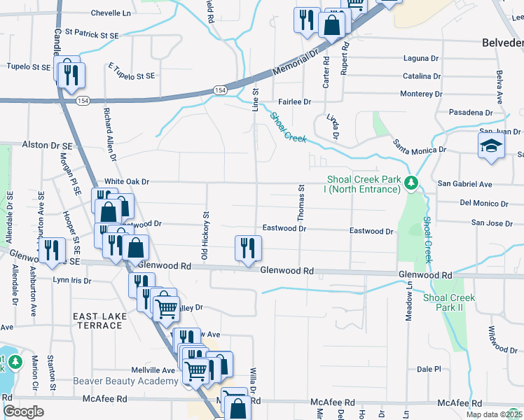 map of restaurants, bars, coffee shops, grocery stores, and more near 1728 Line Street in Decatur