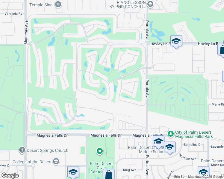 map of restaurants, bars, coffee shops, grocery stores, and more near 49 Conejo Circle in Palm Desert