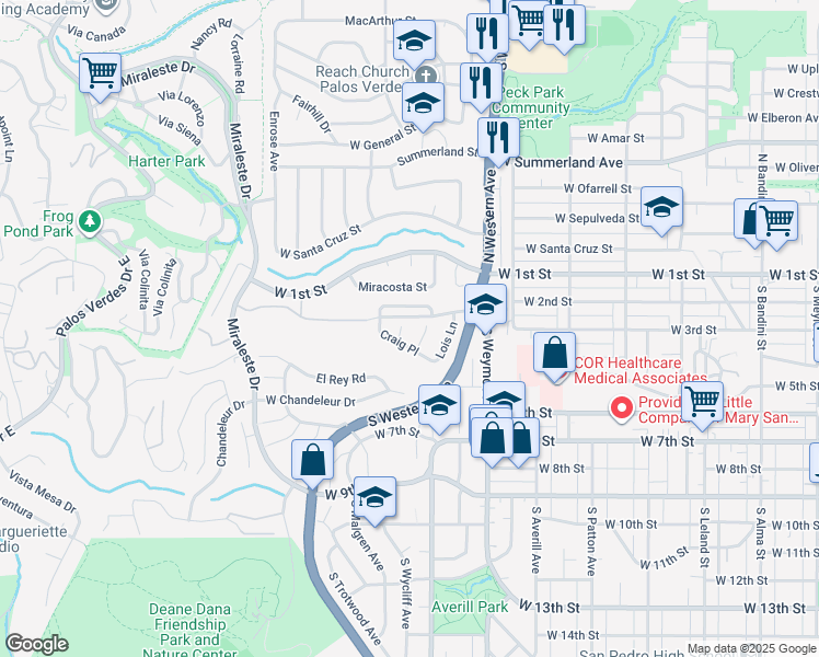 map of restaurants, bars, coffee shops, grocery stores, and more near 304 John Way in Los Angeles