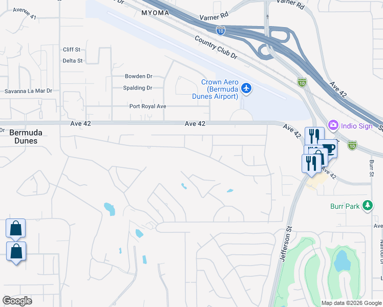 map of restaurants, bars, coffee shops, grocery stores, and more near 79625 Bermuda Dunes Drive in Bermuda Dunes