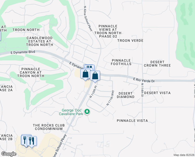 map of restaurants, bars, coffee shops, grocery stores, and more near 11074 East Running Deer Trail in Scottsdale