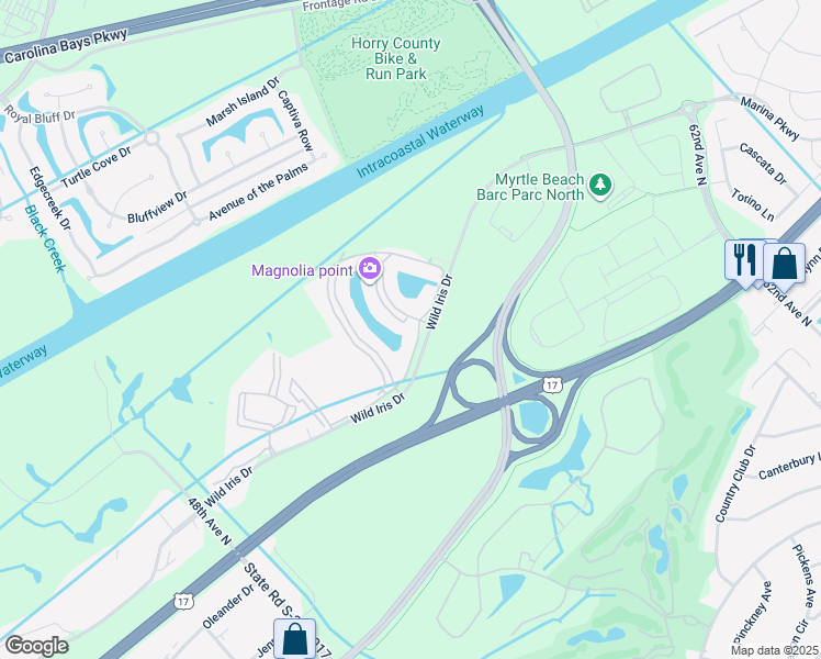 map of restaurants, bars, coffee shops, grocery stores, and more near 4825 Luster Leaf Circle in Myrtle Beach