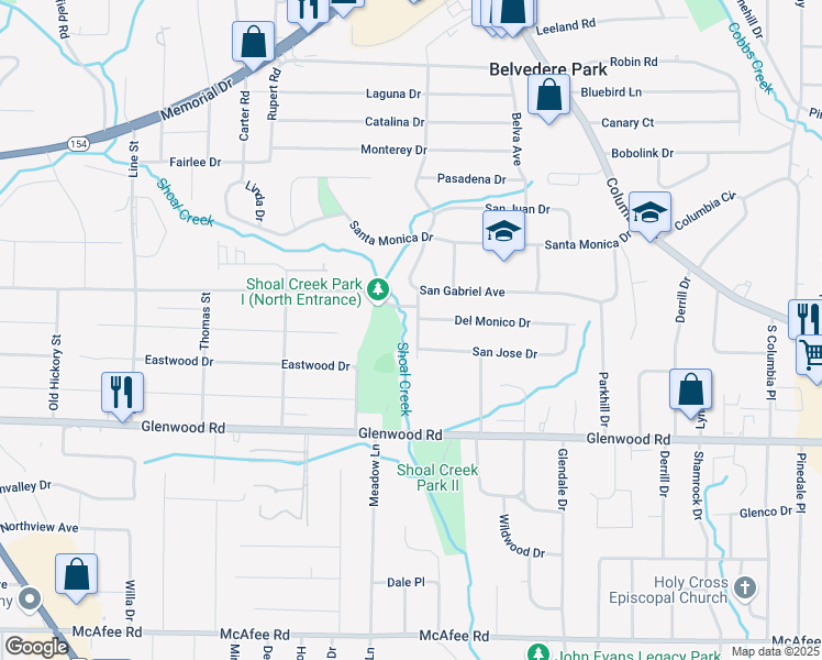 map of restaurants, bars, coffee shops, grocery stores, and more near 1723 Capistrana Place in Decatur