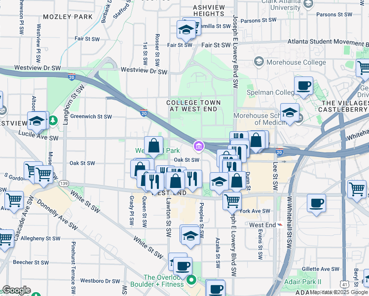 map of restaurants, bars, coffee shops, grocery stores, and more near 490 Culberson Street Southwest in Atlanta