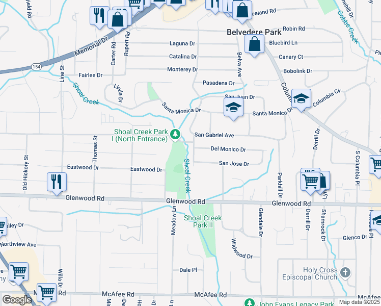 map of restaurants, bars, coffee shops, grocery stores, and more near 1723 Capistrana Place in Decatur