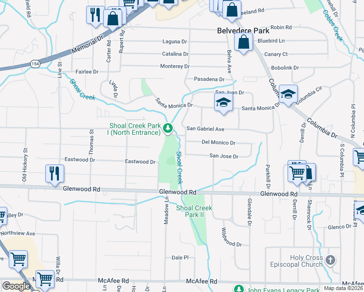 map of restaurants, bars, coffee shops, grocery stores, and more near 1741 Capistrana Place in Decatur