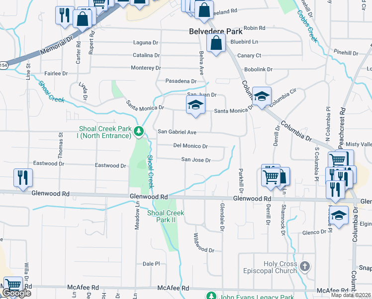 map of restaurants, bars, coffee shops, grocery stores, and more near 3021 Del Monico Drive in Decatur