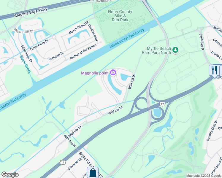 map of restaurants, bars, coffee shops, grocery stores, and more near 4883 Luster Leaf Circle in Myrtle Beach