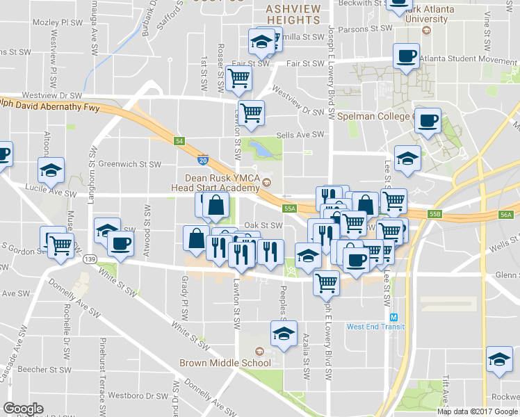 map of restaurants, bars, coffee shops, grocery stores, and more near 490 Culberson Street Southwest in Atlanta