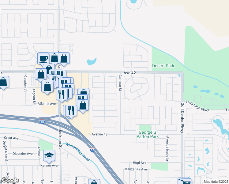 map of restaurants, bars, coffee shops, grocery stores, and more near 83448 Stagecoach Road in Indio