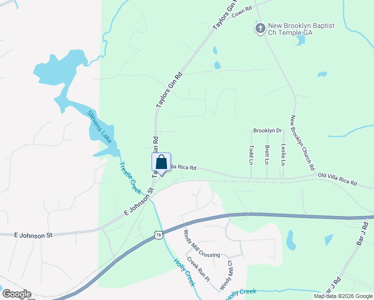 map of restaurants, bars, coffee shops, grocery stores, and more near 126 Old Villa Rica Road in Temple