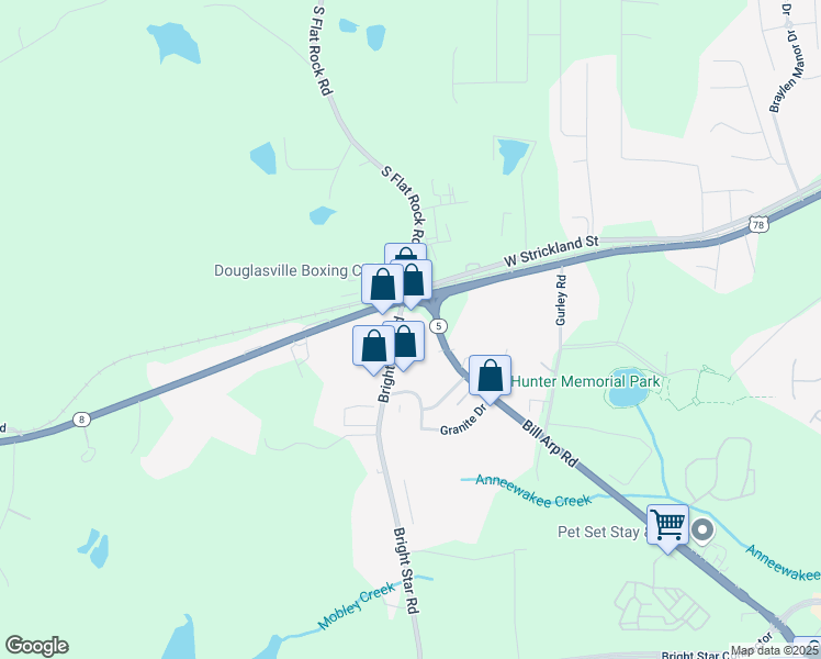 map of restaurants, bars, coffee shops, grocery stores, and more near 8810 Bright Star Road in Douglasville