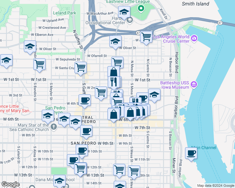 map of restaurants, bars, coffee shops, grocery stores, and more near 441 West 3rd Street in Los Angeles