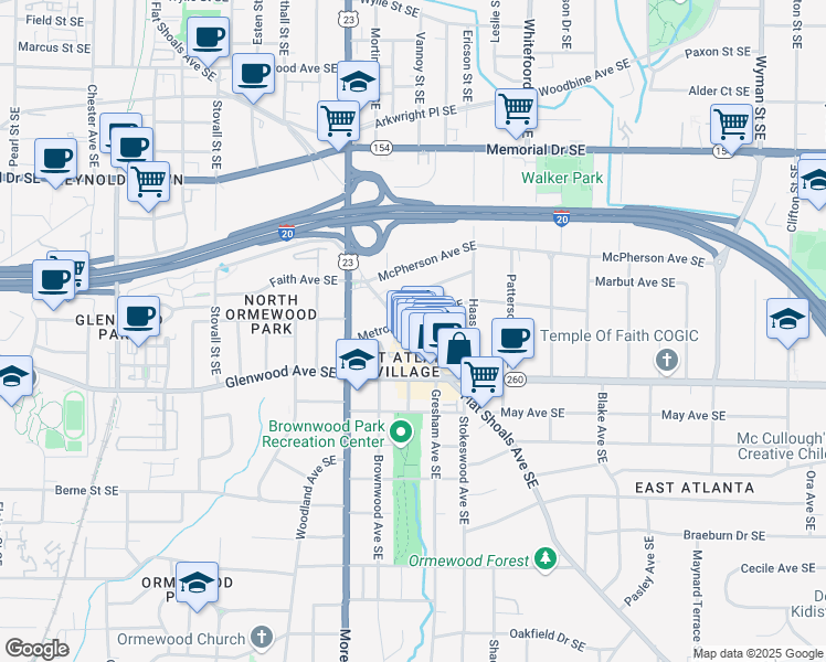 map of restaurants, bars, coffee shops, grocery stores, and more near 471 Flat Shoals Avenue Southeast in Atlanta