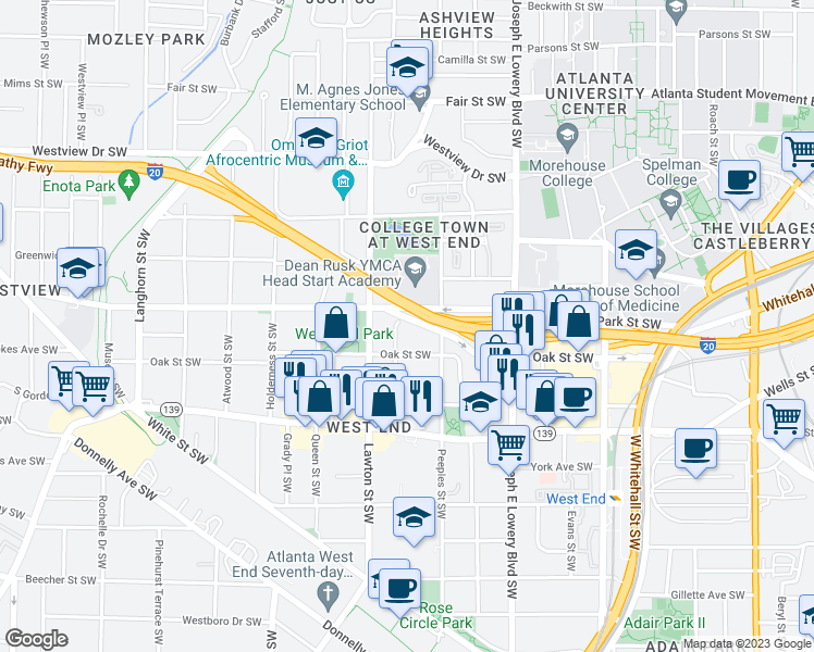map of restaurants, bars, coffee shops, grocery stores, and more near 484 Culberson Street Southwest in Atlanta
