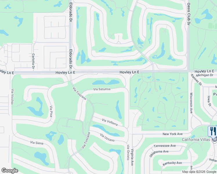 map of restaurants, bars, coffee shops, grocery stores, and more near 76292 Via Saturnia in Indian Wells