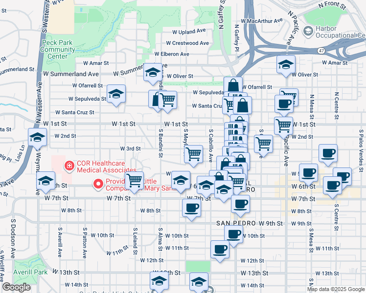 map of restaurants, bars, coffee shops, grocery stores, and more near 933 West 3rd Street in Los Angeles