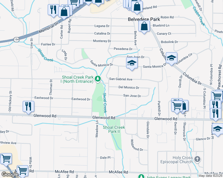 map of restaurants, bars, coffee shops, grocery stores, and more near 2969 Del Monico Drive in Decatur